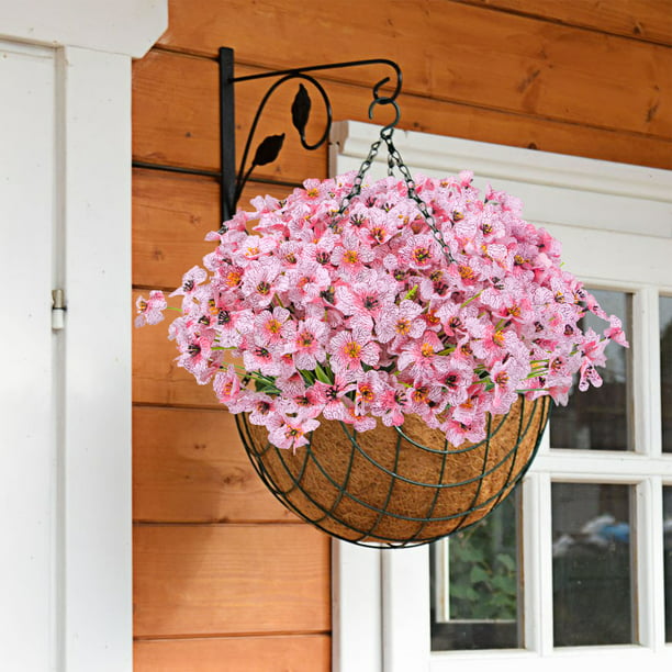24 Bundles Artificial Flowers UV Resistant Outdoor Fake Plastic Plants No Fade Faux Flowers for Garden Porch Window Box Pink