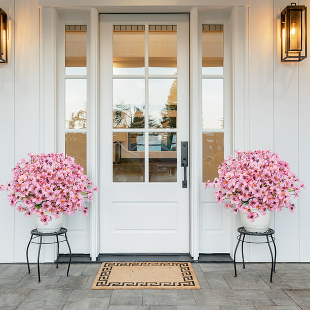 24 Bundles Artificial Flowers UV Resistant Outdoor Fake Plastic Plants No Fade Faux Flowers for Garden Porch Window Box Pink