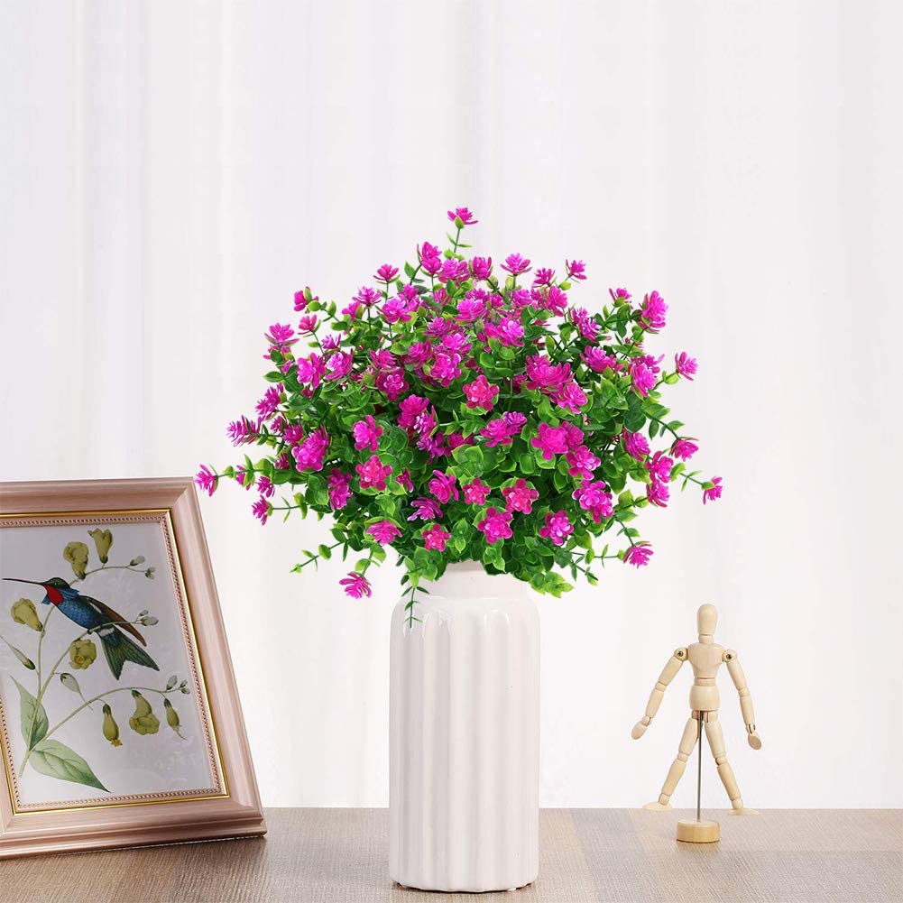 16 Bundles Outdoor Artificial Fake Flowers UV Resistant No Fade Boxwood Faux Plastic Plants for Garden Patio Porch Window Box Home Wedding Farmhouse Decor