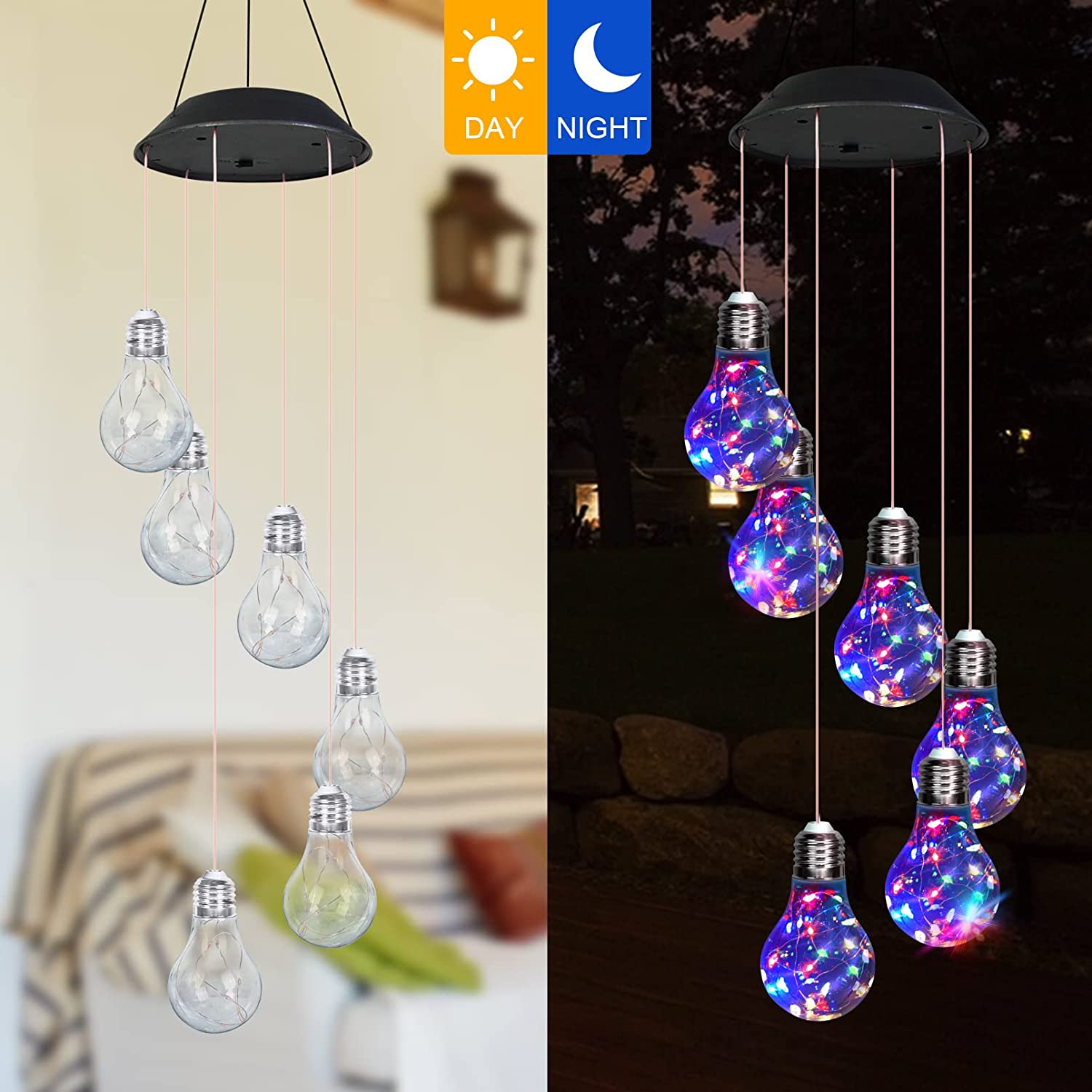Colorful Lights Solar Wind Chimes for Outside, Hanging Solar Lights Wind Chime for Women Grandma Mom Birthday Windchimes, Christmas Decor for Outdoor Garden Balcony Bedroom Yard
