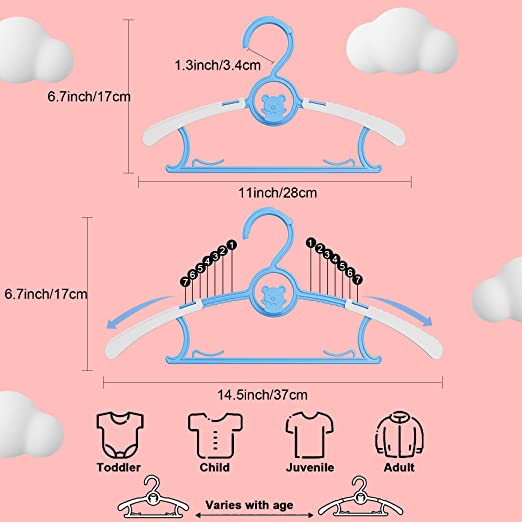 30 Pack Baby Hangers for Nursery Closet, Adjustable Non-slip Kids Baby Clothes Hangers Toddler Infant Clothes Hangers with Windproof Buckles for Baby Girl Boy Childrens Newborn Organizer Gifts, 11-14"