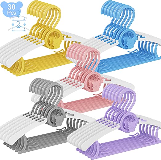 30 Pack Baby Hangers for Nursery Closet, Adjustable Non-slip Kids Baby Clothes Hangers Toddler Infant Clothes Hangers with Windproof Buckles for Baby Girl Boy Childrens Newborn Organizer Gifts, 11-14"