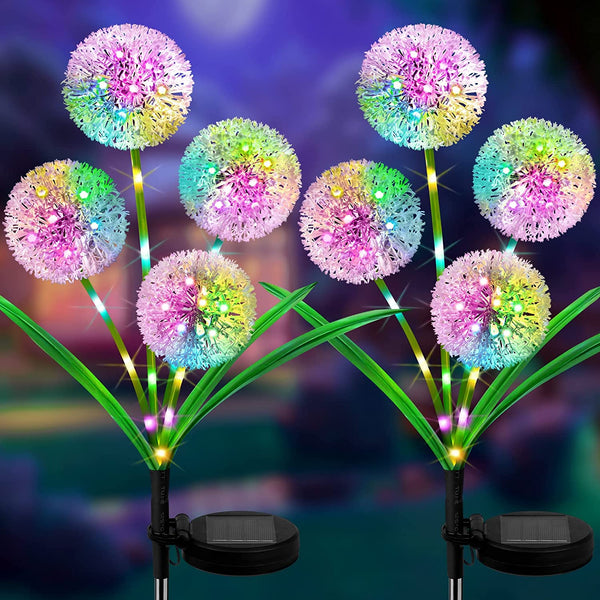 Solar Outdoor Lights Decorative - 2 Pack Solar Dandelion Flowers with 45 Colorful LED Lights Waterproof Solar Garden Lights for Porch Yard Patio Lawn Pathway Decorations Gardening Gifts