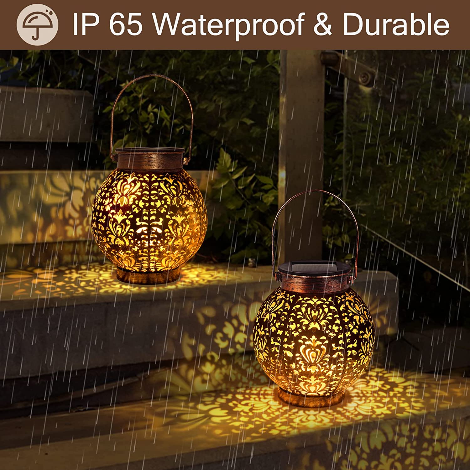 2 Pack Solar Lanterns Outdoor Waterproof Hanging Garden Lights Decorative Retro Metal Solar Powered Lantern for Patio Lawn Yard Table Pathway Decorations Mothers Day Gifts