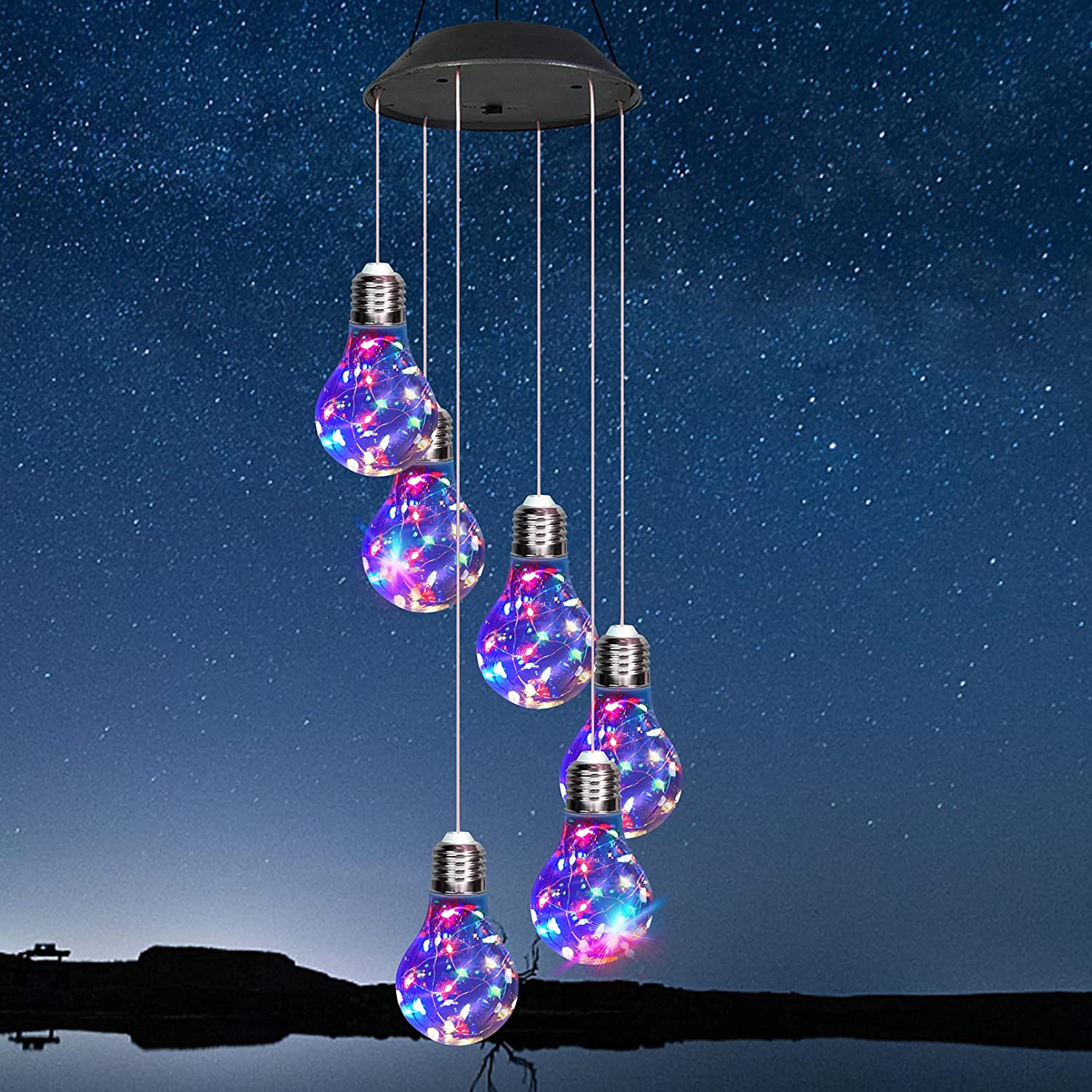Colorful Lights Solar Wind Chimes for Outside, Hanging Solar Lights Wind Chime for Women Grandma Mom Birthday Windchimes, Christmas Decor for Outdoor Garden Balcony Bedroom Yard
