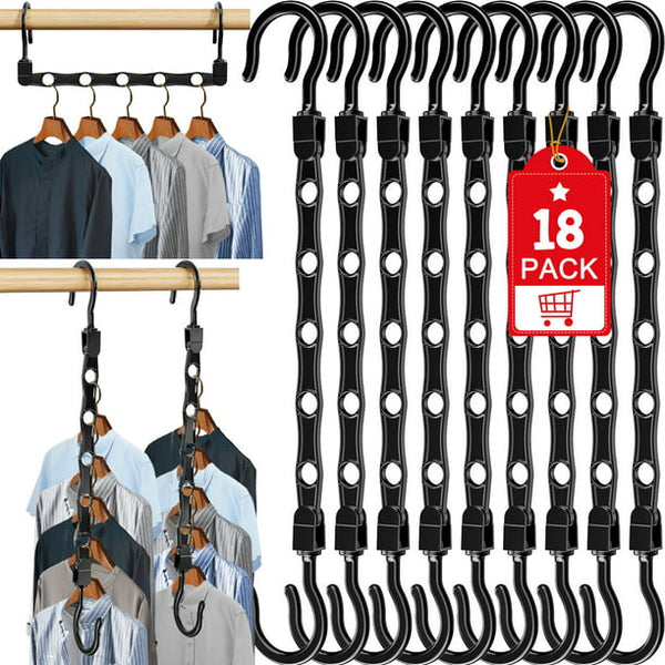 18 Pack Magic Clothes Hangers Organizers, Space Saving Hangers Closet Organizers Non-Slip Hangers Plastic Hangers for Wardrobe Black