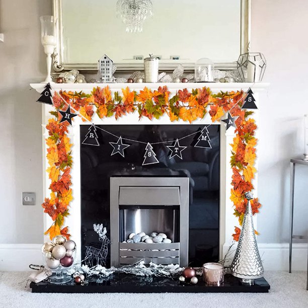 2 Pack Maple Leaves Fall Garland - 6ft/Strand Artificial Fall Foliage Garland Colorful Autumn Decoration for Home Wedding Party Thanksgiving