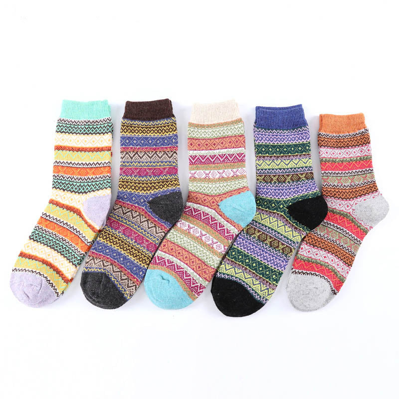 Womens Winter Warm Wool Knit Casual Crew Socks 5 Pairs