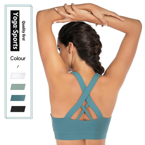 Sports Bra for Women Medium Support Criss-Cross Back Padded Yoga Bra with Removable Cups - CHALIER