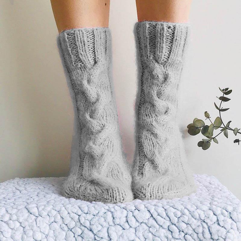 Womens Winter Warm Fuzzy Cozy Wool Knitted Home Slipper Crew Short Socks - CHALIER