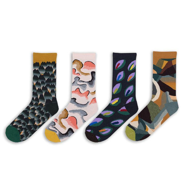 Womens Vintage Art Funny Crazy Fashion Abastract Socks 4 Pairs - CHALIER