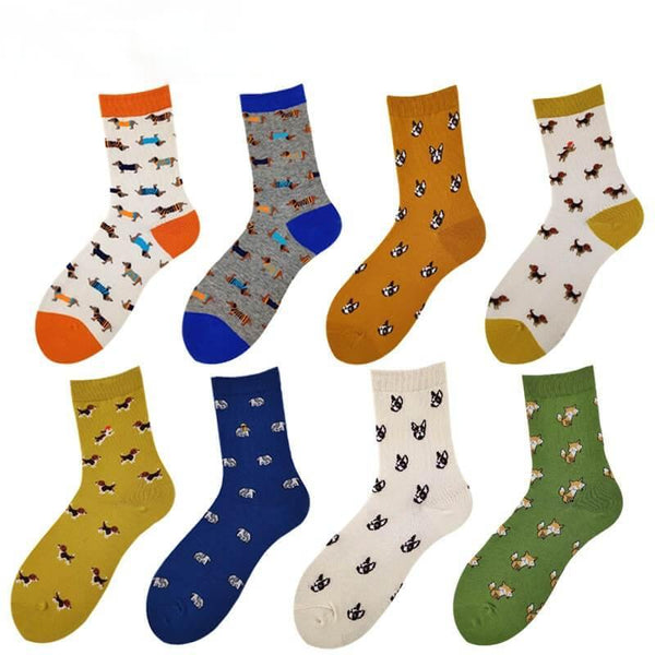 Unisex Crew Cotton Socks Dog Print Cartoon Fun Casual Novelty  Socks - CHALIER