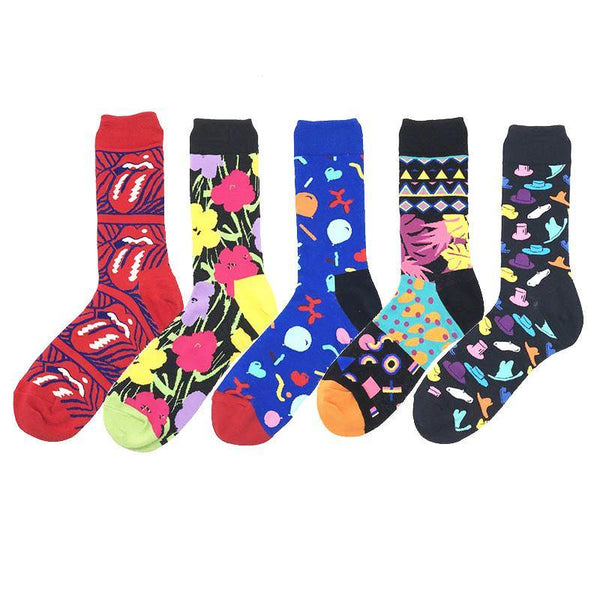Womens & Mens Crew Happy Fun Socks Unisex  Abstract Socks Set 5 Pairs - CHALIER