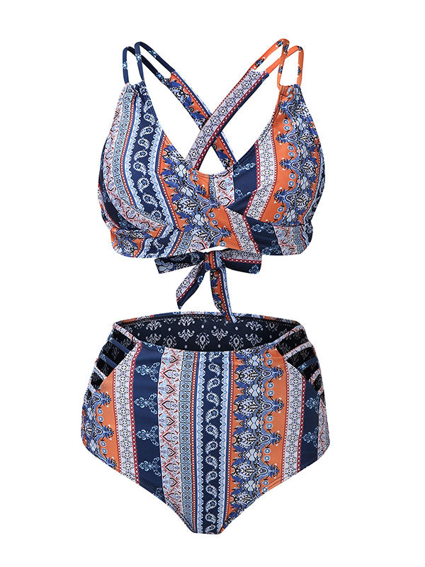 Women's Sexy Tankini Floral Prints Halter Two-Piece Swimsuits Cross Belt