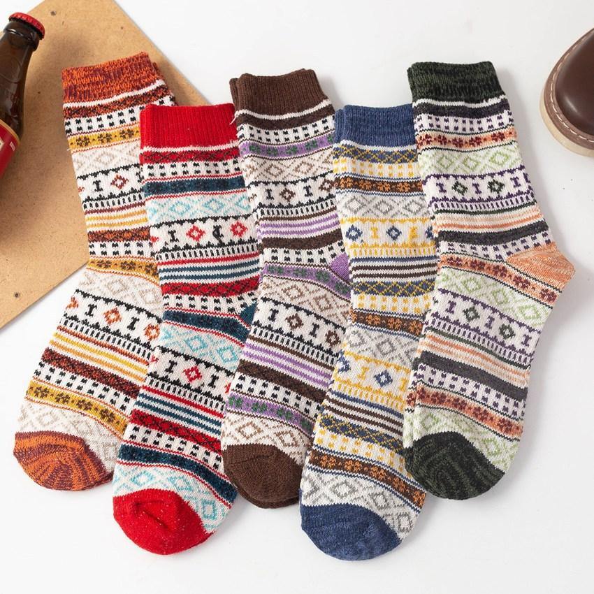 Womens Winter Wool Warm Vintage Socks 5 Pairs Set - CHALIER