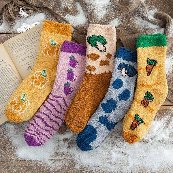 Womens Winter Warm Fuzzy Wool Slipper Socks Set Funny Cute Vegetables Series Set 5 Pairs - CHALIER