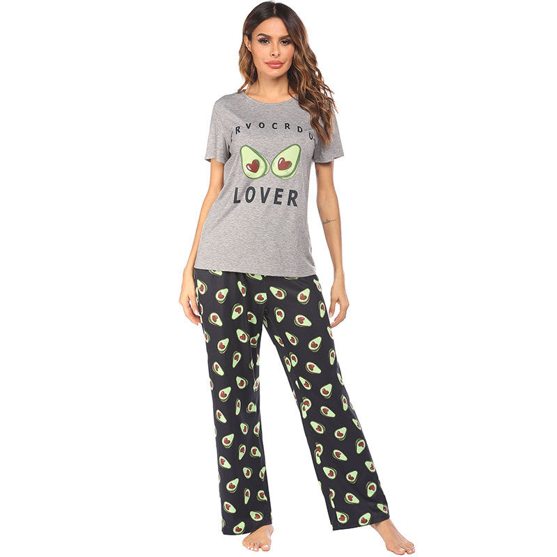 Women's Pajamas Set Avocado Printed Sleepwear Summer Short Sleeve PJs Sets