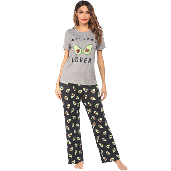 Women's Pajamas Set Avocado Printed Sleepwear Summer Short Sleeve PJs Sets