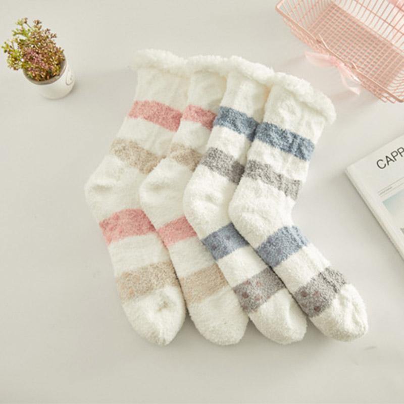 Womens Winter Super Warm Slipper Fuzzy Cozy Socks Family Non-Slip Grip Socks 2 Pairs Socks Set - CHALIER