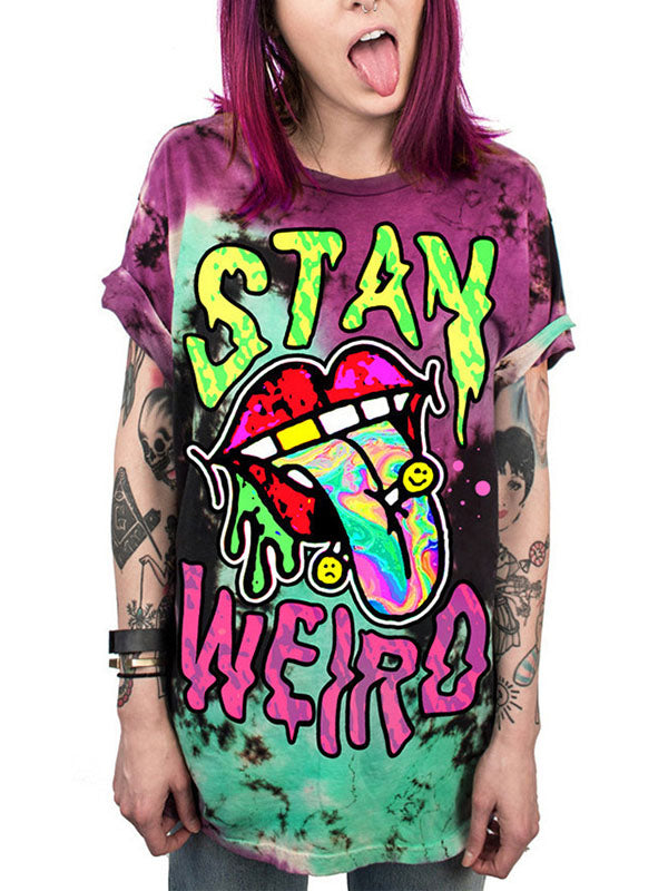 Women's Funny Cartoon Alien Prints Plus Size Tie-dye T-Shirt