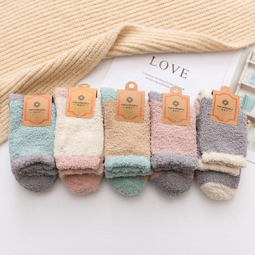 Chalier Womens Winter Socks Coral Fleece Home Slipper Socks Set 5 Pairs