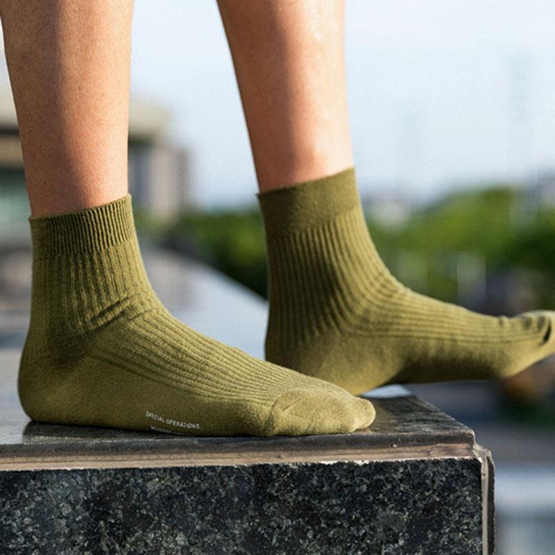 Chalier Men Casual Socks Simple Style Army Green 1 Pair - CHALIER
