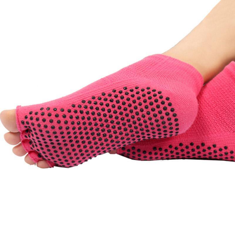 Womens Yoga Socks Solid Colors Fingerless Non-slip Sports Grip Socks - CHALIER