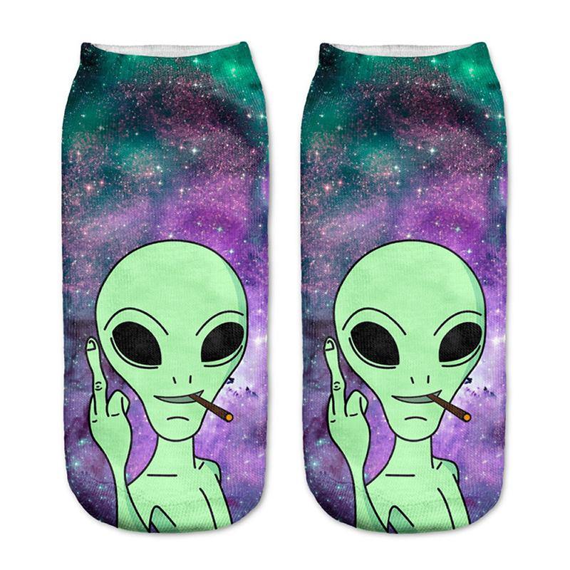 Women Low Cut Ankle Socks Funny Aliens 3D Printing  Cotton Cartoon Art Skull Sock - CHALIER