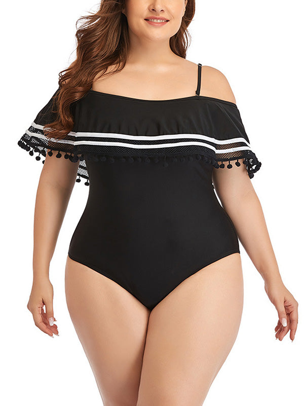 Plus Size Swimsuit One Piece Black Off Shoulder Bikini