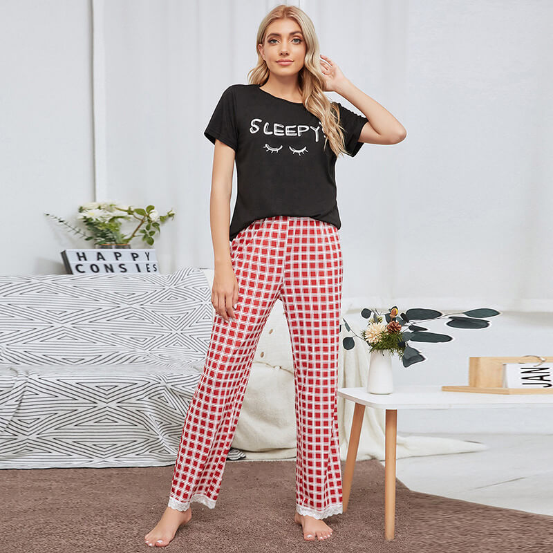 Two Piece Pajamas Set for Women Sleepwear Soft PJs Short Sleeve Lounge Set