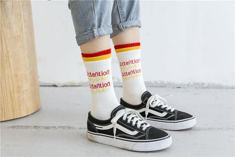 Chalier Men Cotton Casual Socks Fashion Style White with Letters 1 Pair - CHALIER