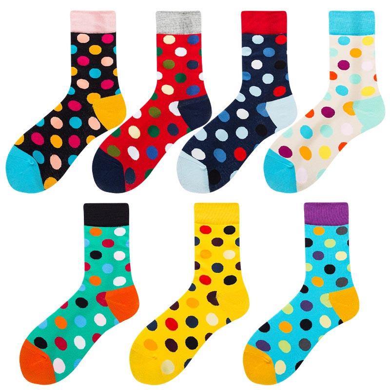 Womens & Mens Crew Happy Fun Socks Polka Dot Skate Socks Unisex - CHALIER