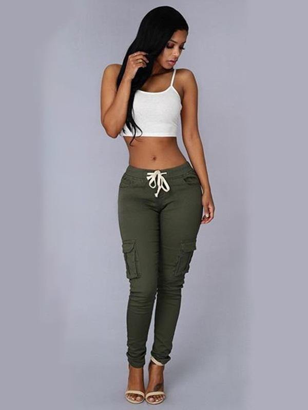 Women's Casual Drawstring Pencil Pants High Waist Pockets Plus Size - CHALIER