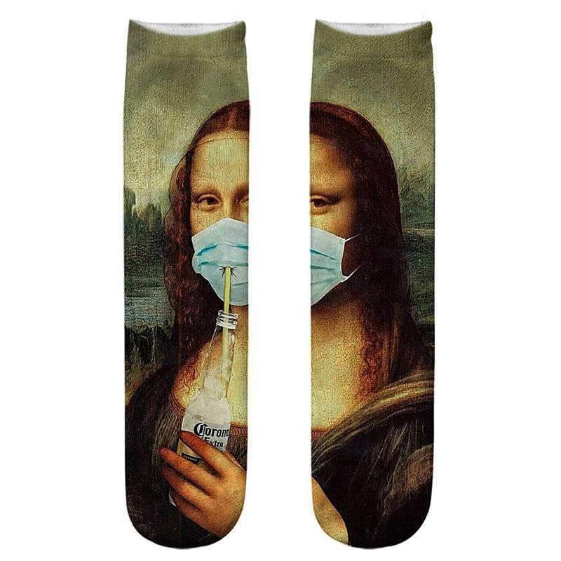 Mens Cotton Fun Crazy Socks Famous Painting Crew Socks Unisex 1 Pair - CHALIER