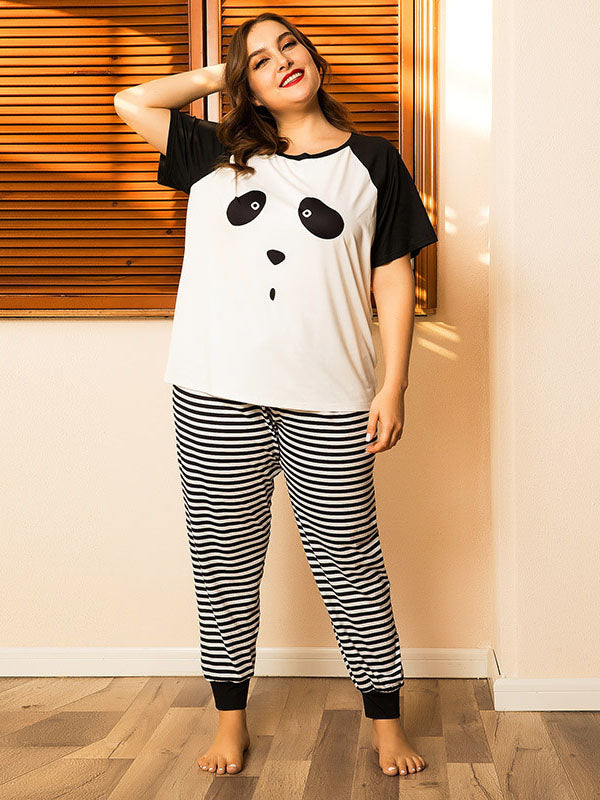 Women's Casual Plus Size Pajamas Cute Panda Lingerie Two-Piece Set Animals
