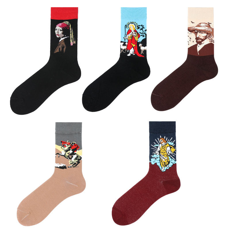 Chalier Mens Casual Crew Art Socks 5 Pairs