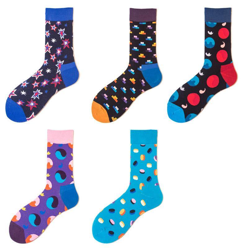 Womens & Mens Crew Happy Fun Socks Unisex Skate Socks Set 5 Pairs - CHALIER