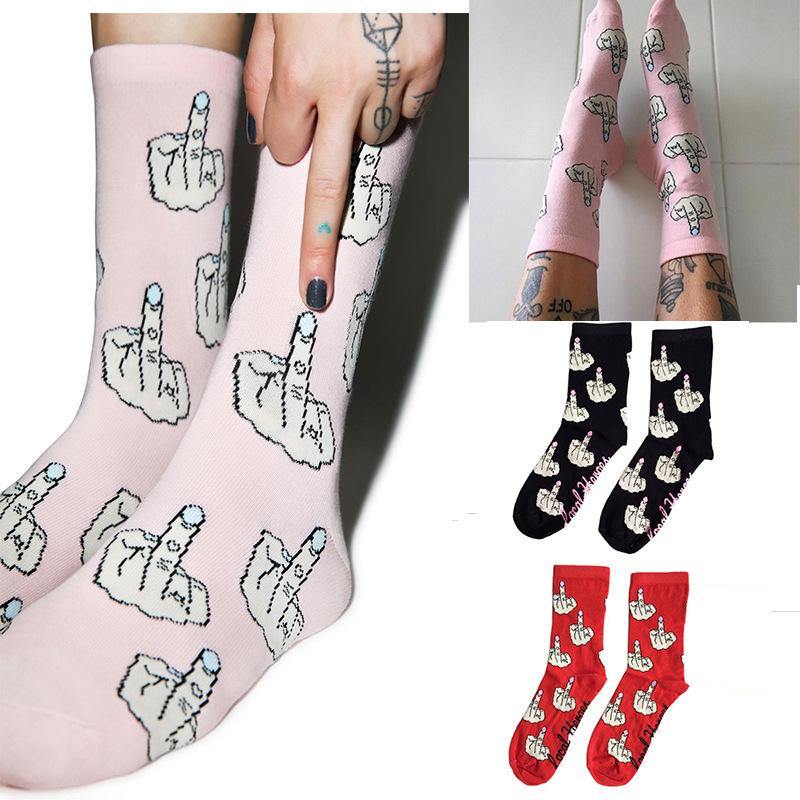 Womens Casual Funny Crazy Crew Socks Middle Finger Novelty Hip-hop Socks - CHALIER