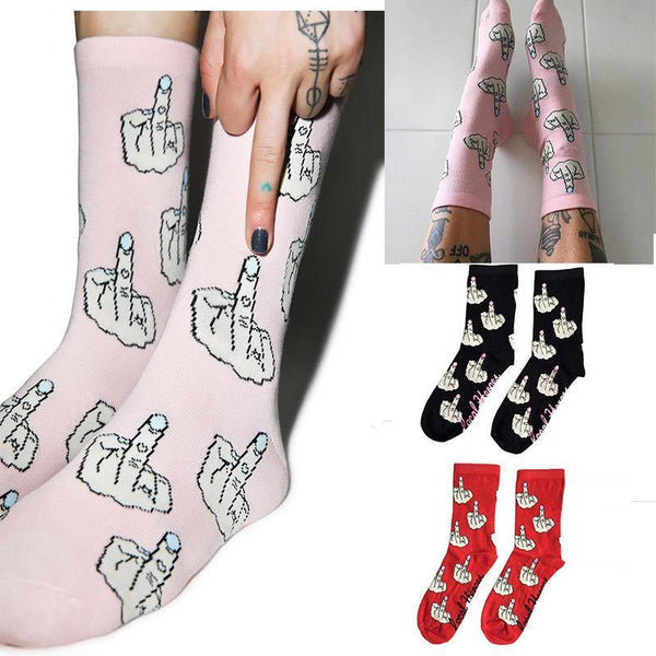 Womens Casual Funny Crazy Crew Socks Middle Finger Novelty Hip-hop Socks - CHALIER
