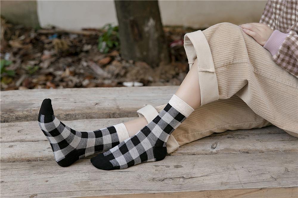 Womens Cotton Plaid Socks Checkered Pattern Soft Socks Set 7 Pairs - CHALIER