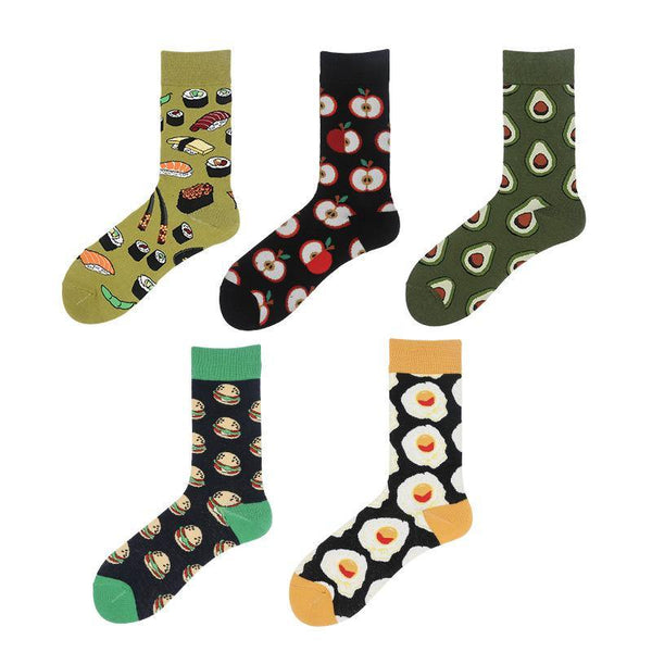 Mens Funny Socks Food Avocado Novel Cute Cotton Crew Socks 5 pairs - CHALIER