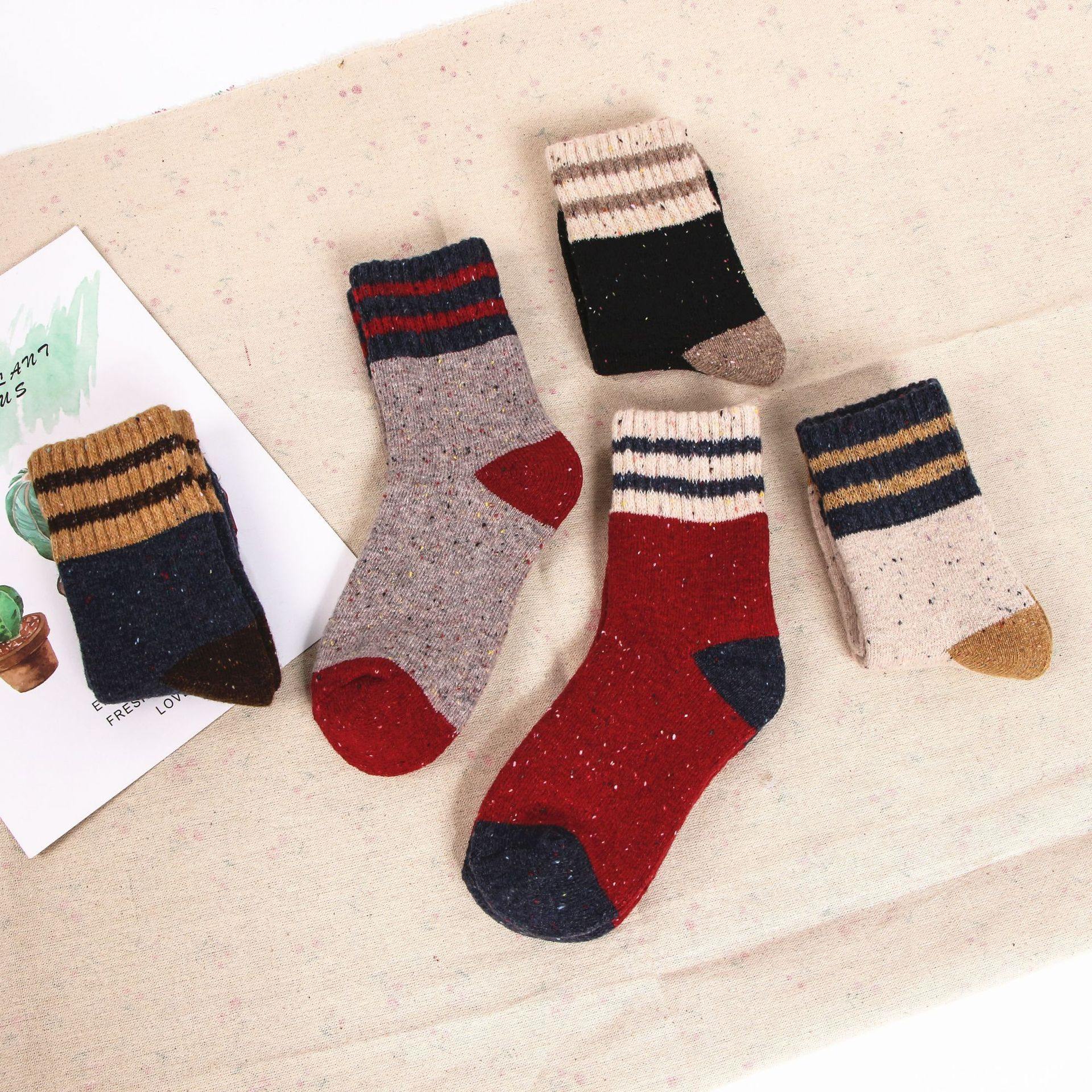 Womens Winter Wool Warm Thick Stripe Socks Fashion Solid Color Socks Set 5 Pairs - CHALIER