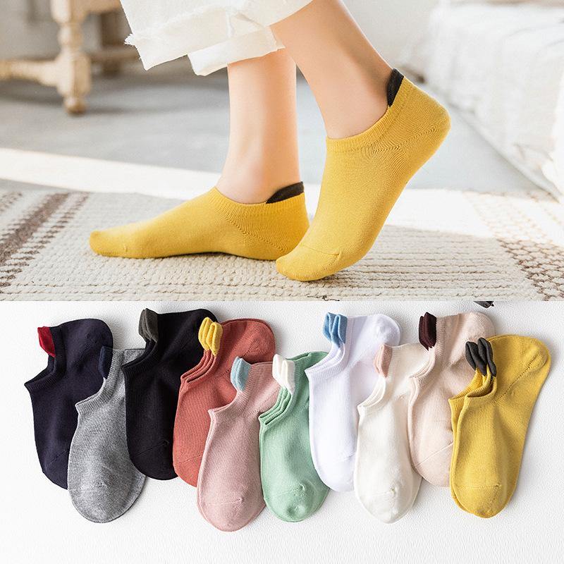 Womens Socks 10 Pairs Solid Color Socks Novel Fun Cute Cotton Ankle Socks - CHALIER