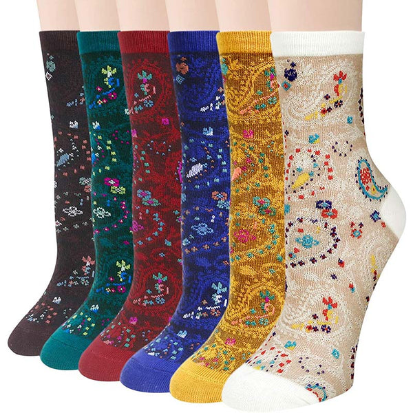 Womens Fun Printed Socks Retro Cotton New Exotic Socks 6 Pairs