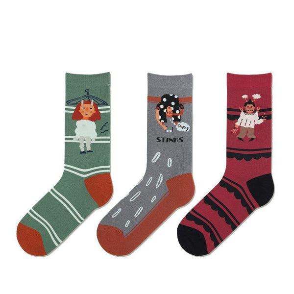 Womens Crew Happy Crazy Funny Socks Cartoon Illustration Sock Set - CHALIER