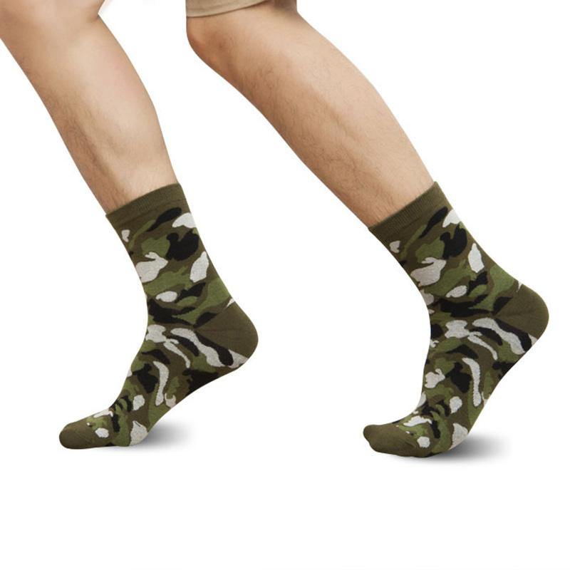 Mens Cotton Crew Socks Outdoor Camouflage Training Casual Socks Set 5 Pairs - CHALIER