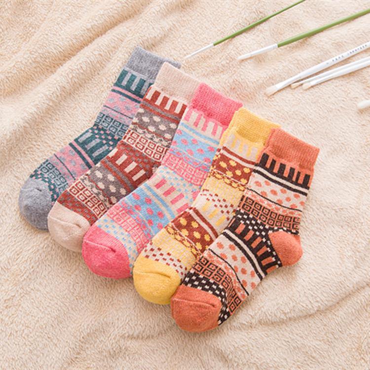 Womens Winter Wool Warm Bohemian Polka Dot Socks 5 Pairs Set - CHALIER