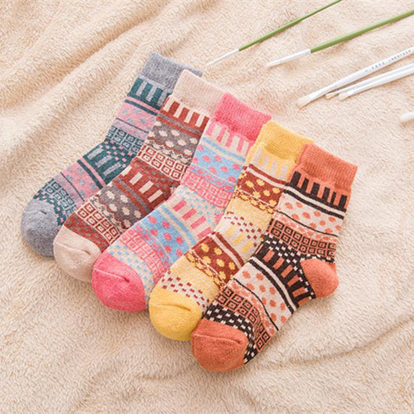 Womens Winter Wool Warm Bohemian Polka Dot Socks 5 Pairs Set - CHALIER