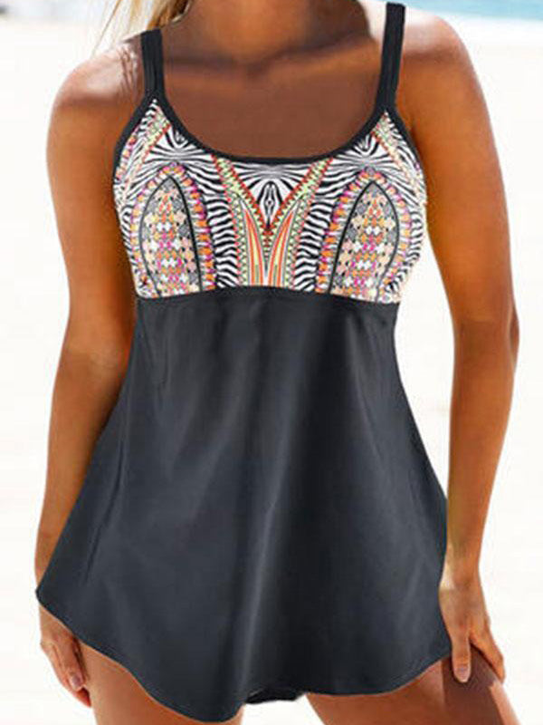 Plus Size Women Floral Prints Tankini High Waist Two-Piece Swimsuits