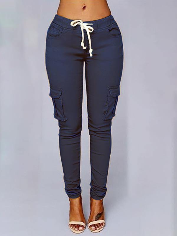 Women's Casual Drawstring Pencil Pants High Waist Pockets Plus Size - CHALIER